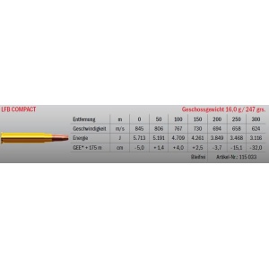 Jagdmunition LFB Compact 9.3x64 bleifrei, Datenblatt