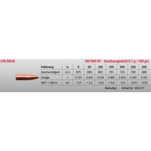Jagdmunition LFB Solid .270 Win. SM TMS HP 9.7g Datenblatt