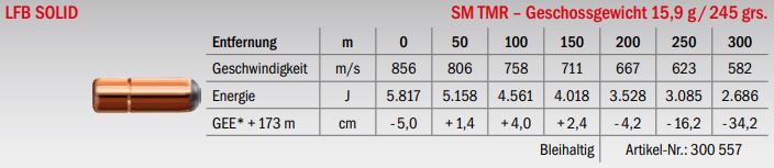 Jagdmunition LFB Solid .375 H&H Mag. SM TMR 15.9g Datenblatt