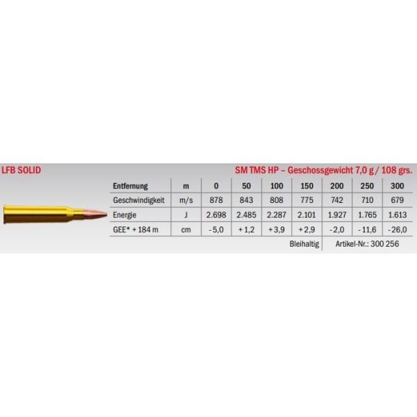 Jagdmunition LFB Solid 6.5x57 R SM TMS HP 7g Datenblatt