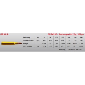 Jagdmunition LFB Solid 6.5x57 SM TMS HP 7g Datenblatt