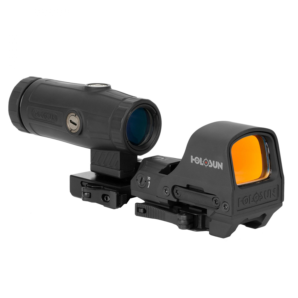 Holosun Set, Holosun Reflexvisier, Modell HE510C-GR mit grünem Wechselabsehen: 2MOA Dot, 65MOA Circledot & 65MOA Circle und Magnifier HM3X