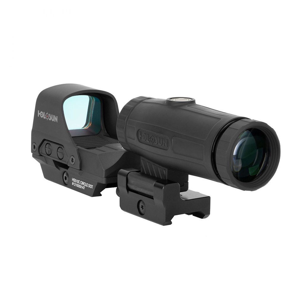Holosun Set, Holosun Reflexvisier, Modell HE510C-GR mit grünem Wechselabsehen: 2MOA Dot, 65MOA Circledot & 65MOA Circle und Magnifier HM3X