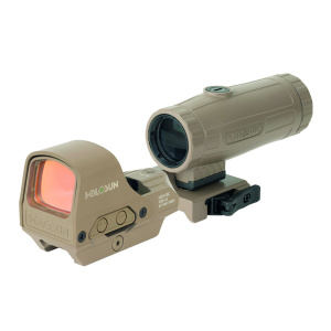 Holosun Set, Holosun Reflexvisier, Modell HE510C-GR-FDE mit grünem Wechselabsehen: 2MOA Dot, 65MOA Circledot & 65MOA Circle und Magnifier HM3X-FDE