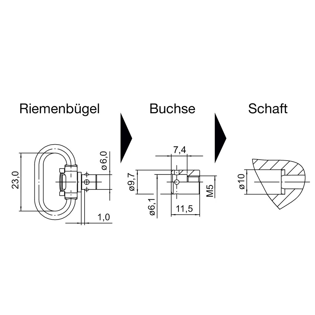 Halder Push & Go Riemenbügel inkl. Buchse 6mm für Blaser R8 / R93
