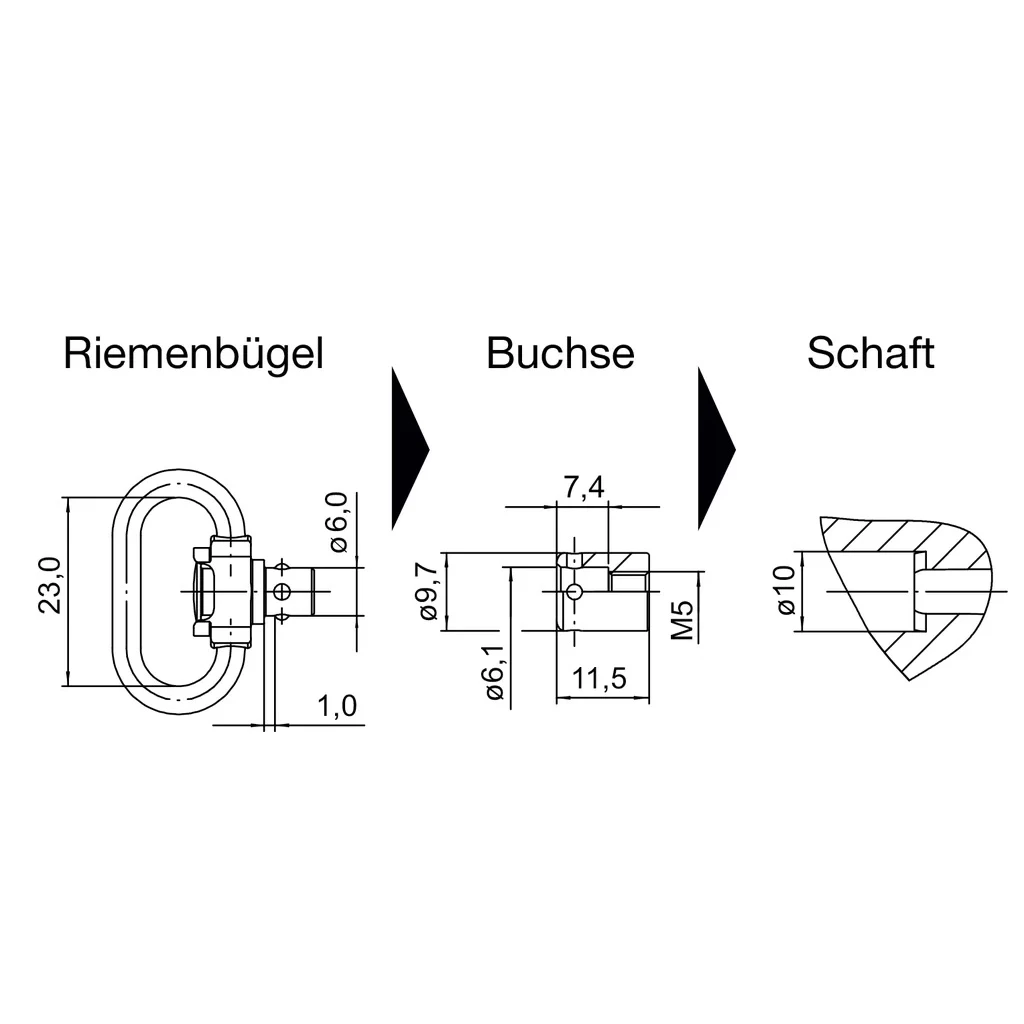 Halder Push & Go Riemenbügel inkl. Buchse 6mm für Blaser R8 / R93