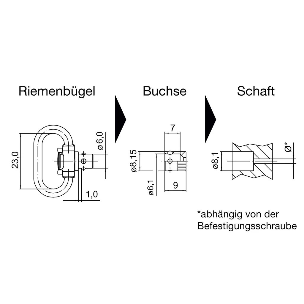 Halder Push & Go Riemenbügel inkl. Buchse für Holz arretierbar